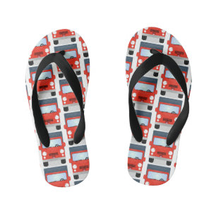 Cute red kawaii truck cartoon illustration kid's flip flops