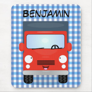 Cute red kawaii truck cartoon illustration mouse pad