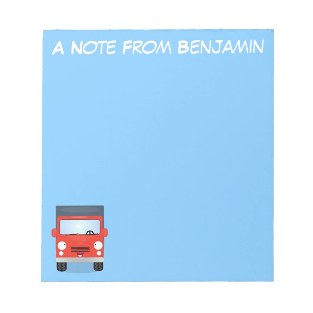 Cute red kawaii truck cartoon illustration notepad (Front)