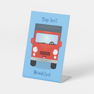 Cute red kawaii truck cartoon illustration pedestal sign