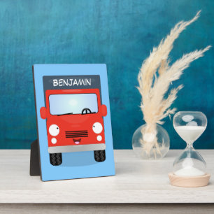 Cute red kawaii truck cartoon illustration plaque