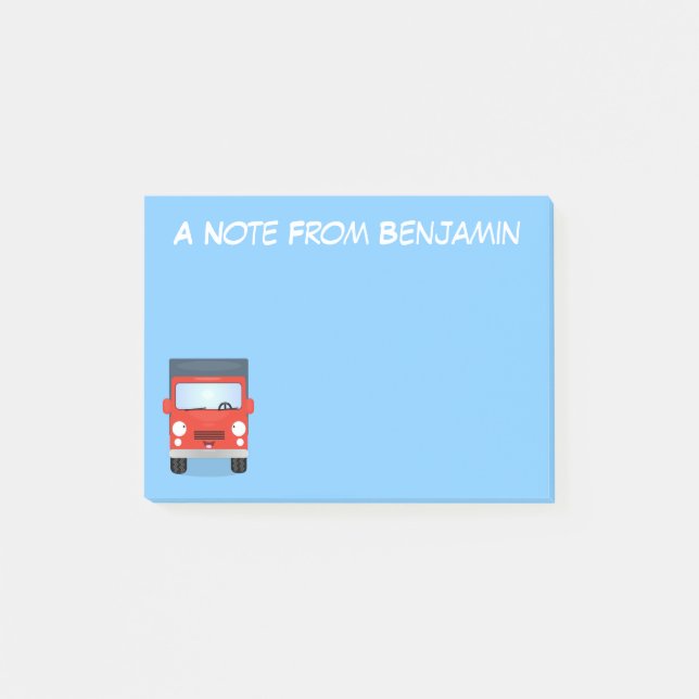 Cute red kawaii truck cartoon illustration post-it notes (Front)