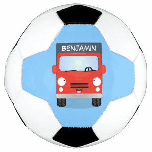 Cute red kawaii truck cartoon illustration soccer ball