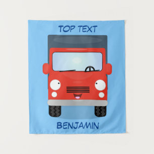 Cute red kawaii truck cartoon illustration tapestry