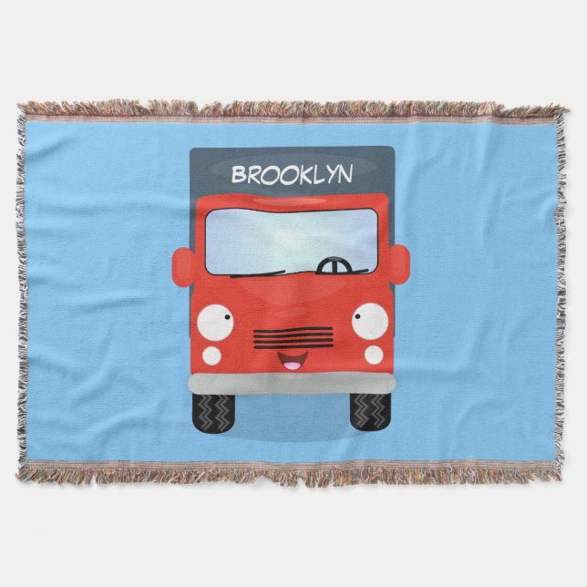 Cute red kawaii truck cartoon illustration throw blanket (Front)
