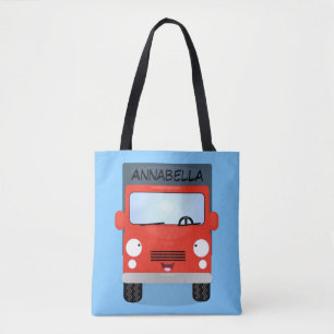 Cute red kawaii truck cartoon illustration tote bag
