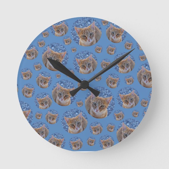 Cute red kitten - cat pattern round clock (Front)