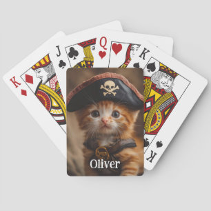 Cute Red Kitten Pirate Photo Playing Cards