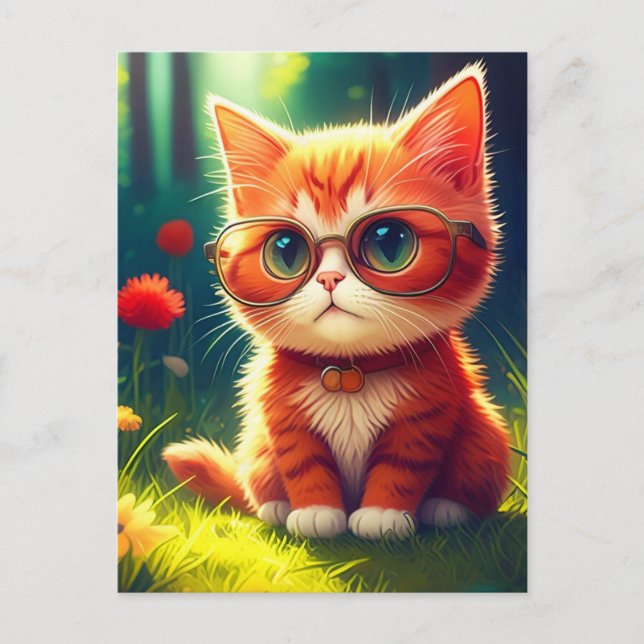 Cute Red Kitten Wearing Glasses-365478 Postcard (Front)