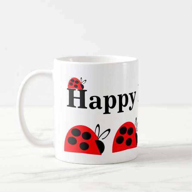 Cute Red Ladybug Birthday Coffee Mug (Left)