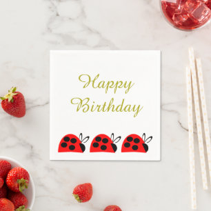 Cute Red Ladybug Birthday Napkin