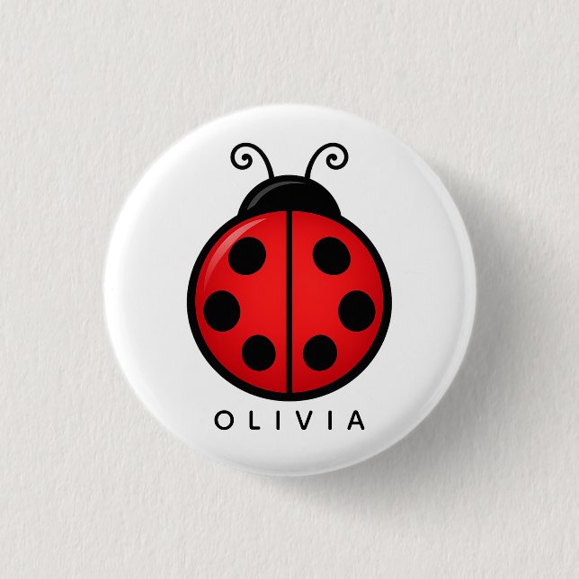 Cute Red Ladybug Custom Name Graphic Art 1 Inch Round Button (Front)