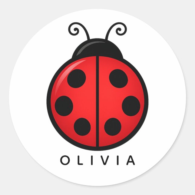 Cute Red Ladybug Custom Name Graphic Art Classic Round Sticker (Front)