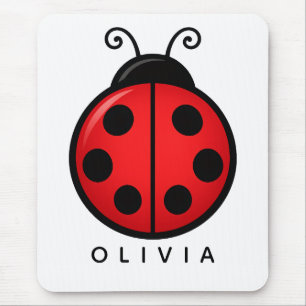 Cute Red Ladybug Custom Name Graphic Art Mouse Pad