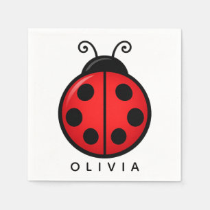 Cute Red Ladybug Custom Name Graphic Art Napkin