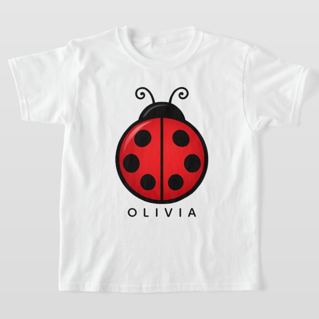 Cute Red Ladybug Custom Name Graphic Art T-Shirt (Laydown)