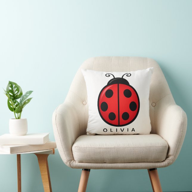 Cute Red Ladybug Custom Name Graphic Art Throw Pillow (Chair)