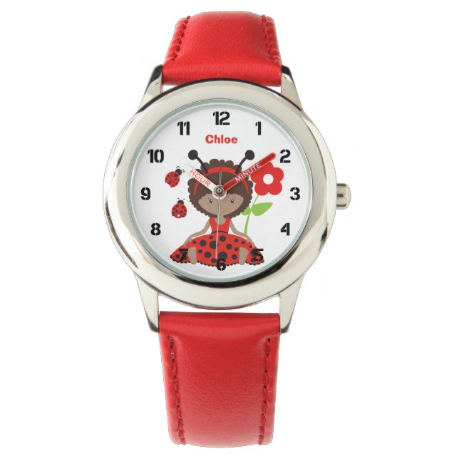 Cute Red Ladybug Girl Kids Watch (Front)