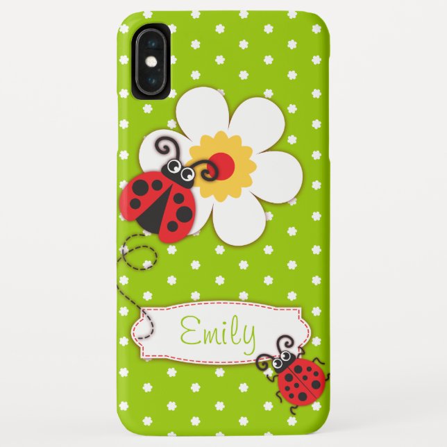Cute red ladybug girls name on green Case-Mate iPhone case (Back)
