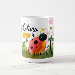 Cute Red Ladybug Girl's Name Wildflowers Coffee Mug