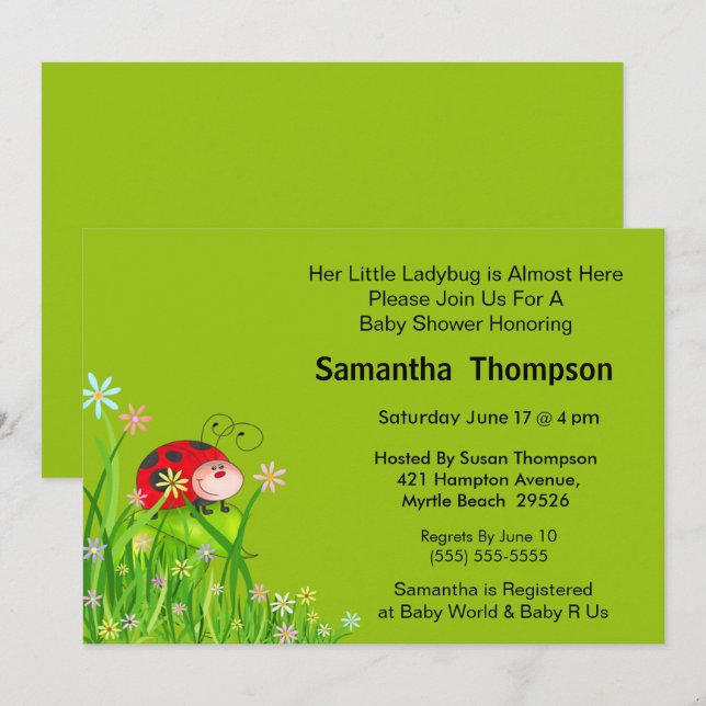 Cute Red Ladybug in Garden  Graphic Invitation (Front/Back)