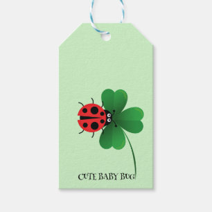 Cute red ladybug on Lucky leaf Kids Gift Tags