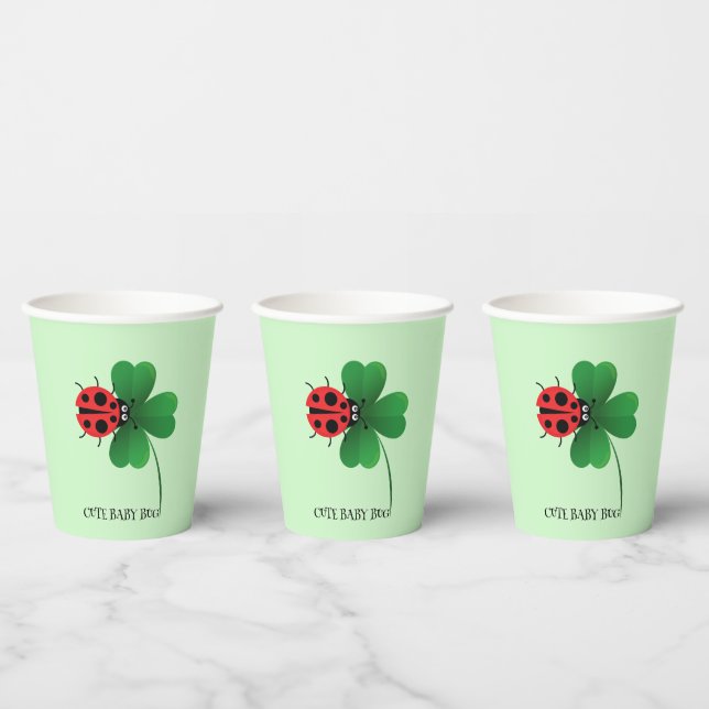 Cute red ladybug on Lucky leaf Kids  Paper Cups (Multi)