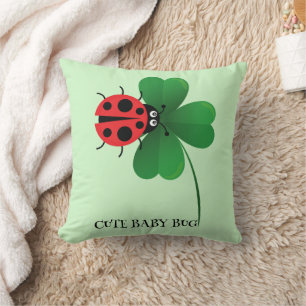 Cute red ladybug on Lucky leaf Kids Throw Pillow