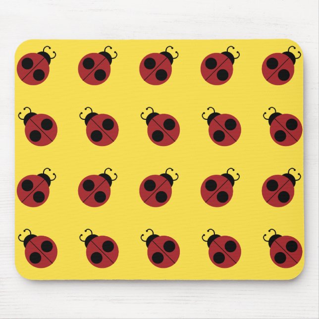 Cute Red Ladybug on Yellow Background Pattern Mouse Pad (Front)