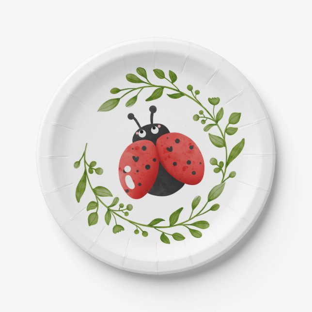 Cute Red Ladybug Paper Plate (Front)