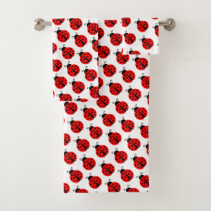 Cute red ladybug pattern bathroom towel set