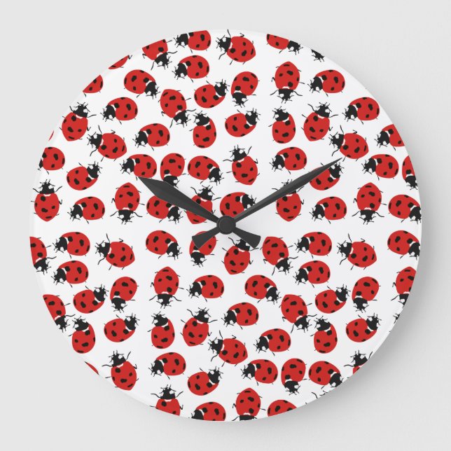 Cute Red Ladybug Pattern Large Clock (Front)