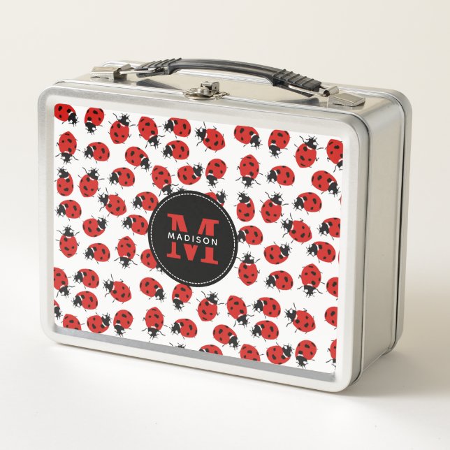 Cute Red Ladybug Pattern Metal Lunch Box (Front)