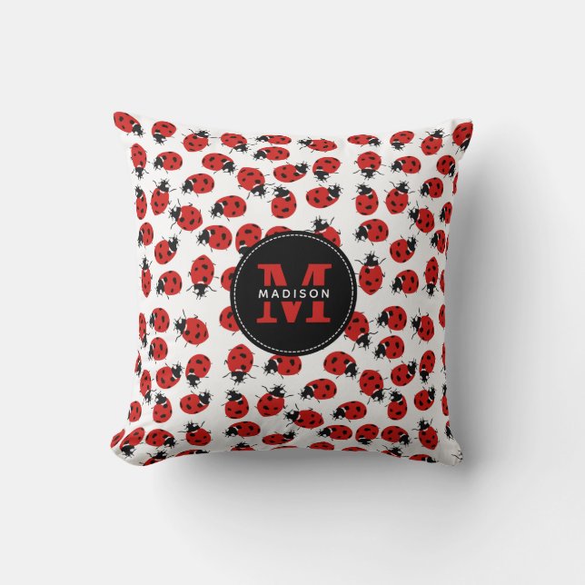 Cute Red Ladybug Pattern Throw Pillow (Front)