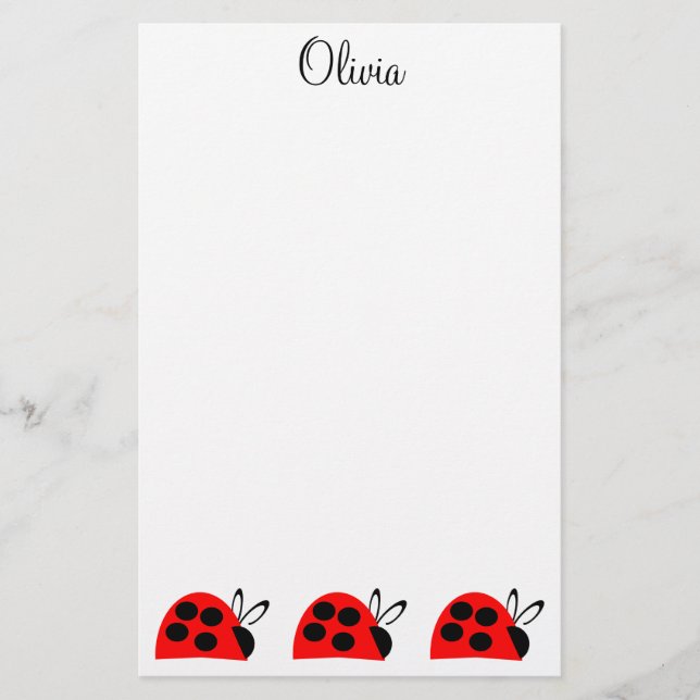 Cute Red Ladybug Personalized Stationery (Front)