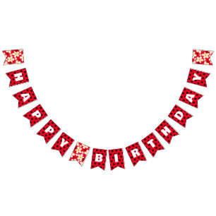 Cute Red Ladybug Polka dot Daisy Flower Birthday Bunting Flags