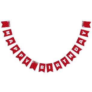 Cute Red Ladybug Polka dot floral Flower Birthday Bunting Flags