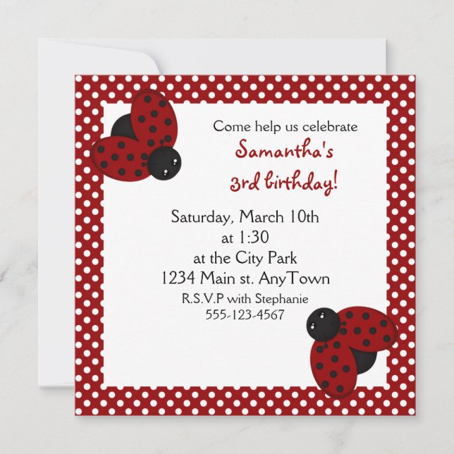 Cute Red Ladybugs Birthday Invite (Front)