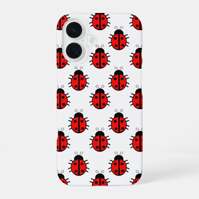 Cute Red Ladybugs Pattern and Cheerful Insect iPhone 16 Case (Back)