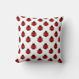 Cute Red Ladybugs Pattern and Cheerful Insect Throw Pillow