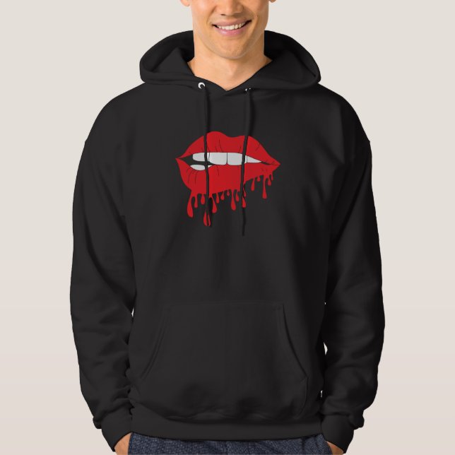 Cute Red Lips Bite Biting Hot Desiring Temptation  Hoodie (Front)