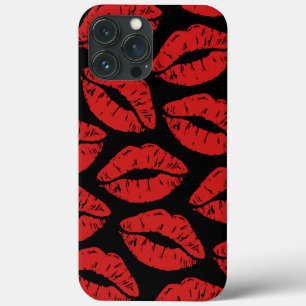 Cute Red Lipstick Kisses Kiss Lips pattern iPhone 13 Pro Max Case