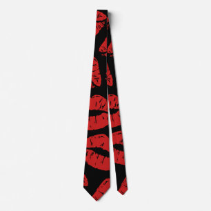Cute Red Lipstick Kisses Kiss Lips pattern Tie
