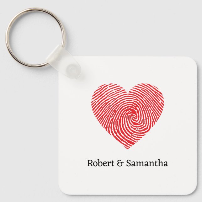 Cute red love fingerprint heart valentine's keychain (Front)