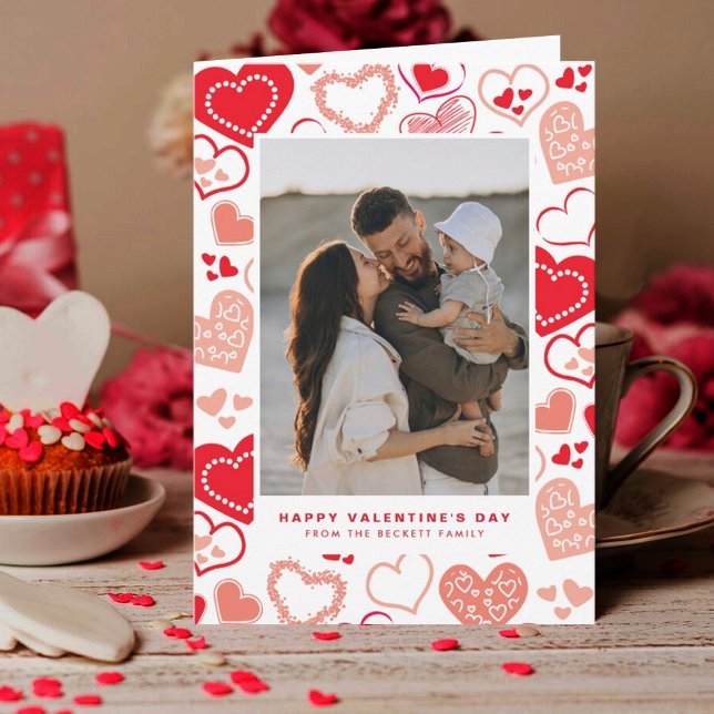 Cute Red Love Hearts Photo Valentine's Day Holiday Card (Creator Uploaded)