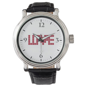 Cute red love squares lettres watch