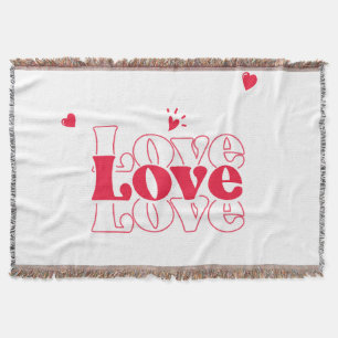 Cute Red Love Typography Graphic Design with Heart Throw Blanket