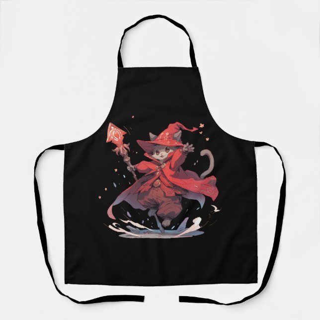 Cute Red Mage Cat Hero Apron (Front)