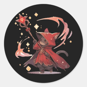 Cute Red Mage Cat Hero Classic Round Sticker