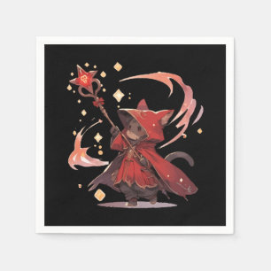 Cute Red Mage Cat Hero Napkin